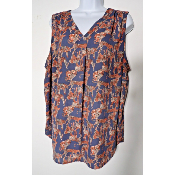 Evri 2X Cheetah Top Blouse Sleeveless Leopard FLowy Career Casual Big Cat - Picture 1 of 11